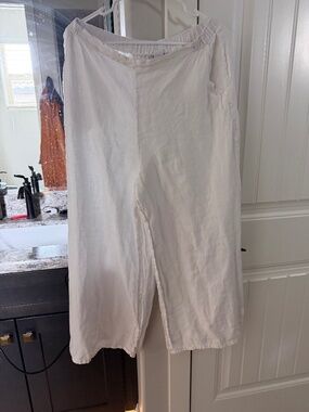 Match Point USA White Linen Pull-On Pants Size M Made in USA